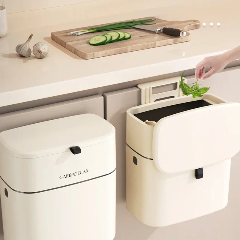 Hanging Trash Bin With Lid Garbage Can Kitchen Trash Can Wall Mounted Bin 8.5/12l For Cabinet Under Sink Waste Garbage Compost
