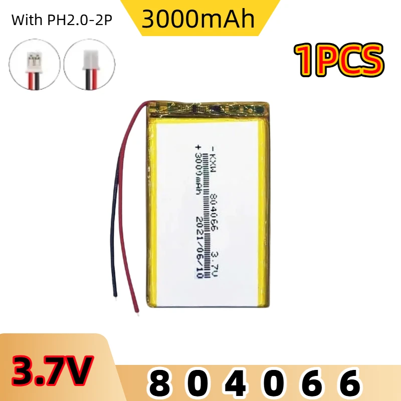 3000mAh 804066 Li-Polymer Battery 3.7V PH2.0 Plug Rechargeable Lithium Power Supply for R36S Handheld Game Machines
