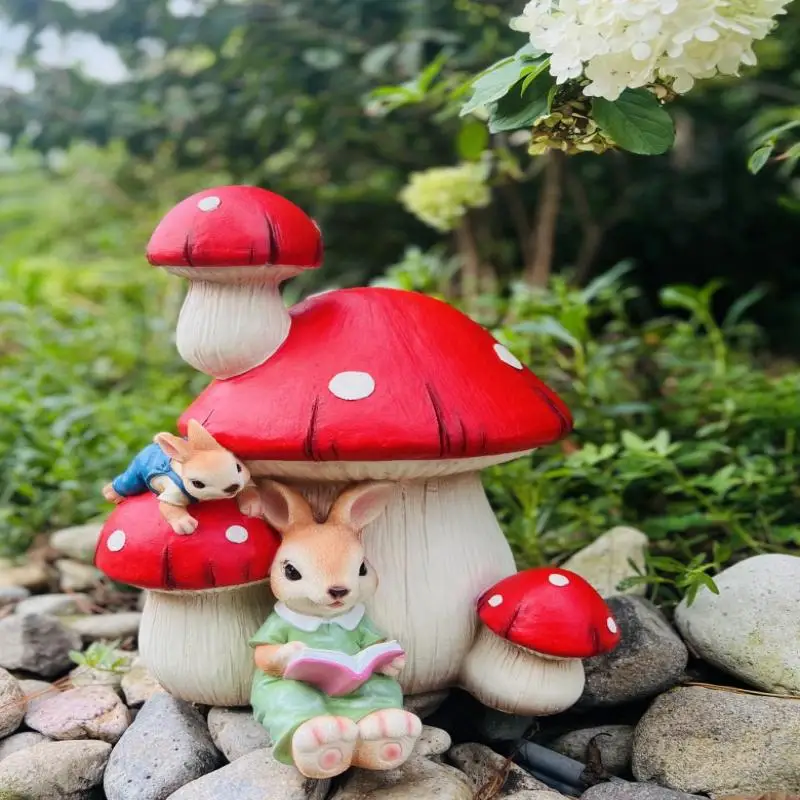 

1Pcs Home Garden Courtyard Simulation Mushroom Rabbit Shaped Decorative Ornament Outdoor Cute Cartoon Exquisite Resin Crafts