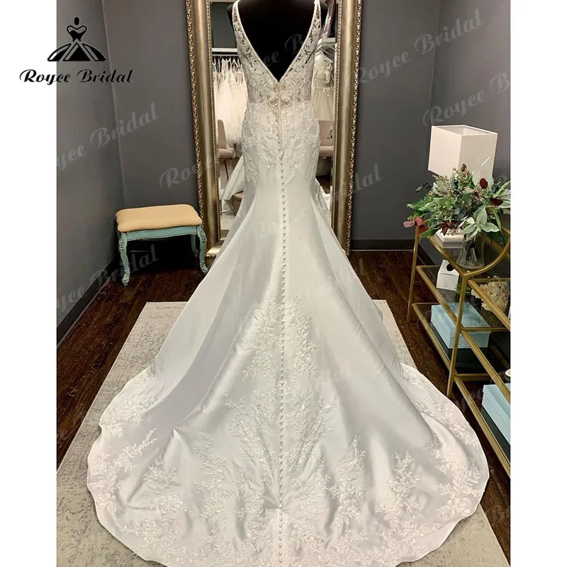 Boho V Neck Backless Lace Appliques Spaghetti Straps Mermaid/Trumpet Wedding Dress 2023 Vintage Robe Civil Women Beach Bridal