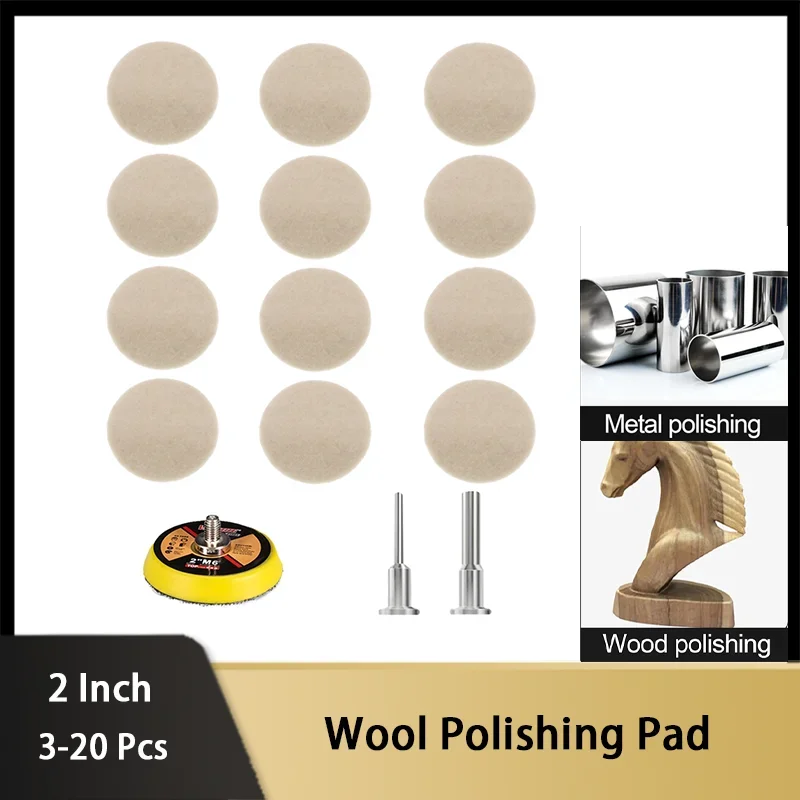 2Inch 50MM Wool Polishing Pad Kit 3-20 Pcs with Backing Pad and Adapter for Polishing and Grinding Wood