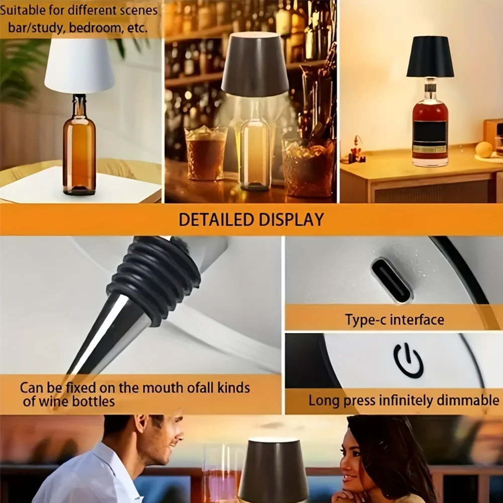 USB شحن لاسلكي زجاجة النبيذ على شكل LED ضوء الزخرفية التحكم باللمس 3 ألوان ستبليس يعتم Ip54 مقاوم للماء الصف