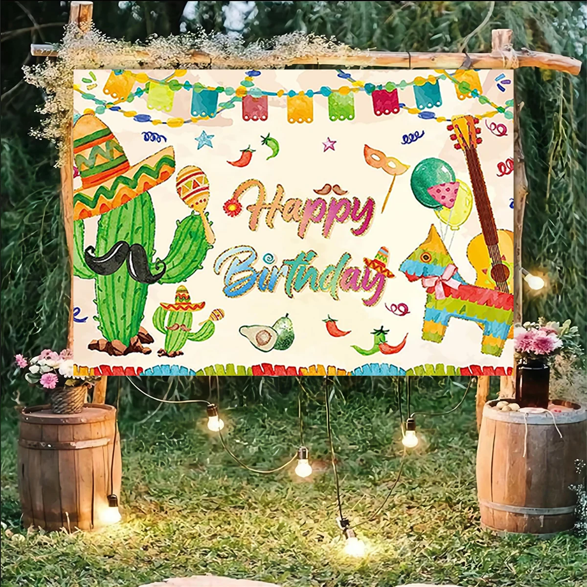 Mexican Happy Birthday Backdrop Fiesta Party Decorations Supplies Mexico Cinco De Mayo Carnival Banner Colorful Flags Floral