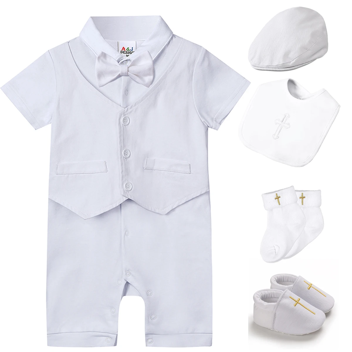 

Baby Boy Christening Outfit Infant Baptism Romper Toddler Birthday Party Gift Photoshoot Clothes Newborn White Formal Summer Set
