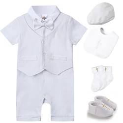 Baby Boy Christening Outfit Infant Baptism Romper Toddler Birthday Party Gift Photoshoot Clothes Newborn White Formal Summer Set