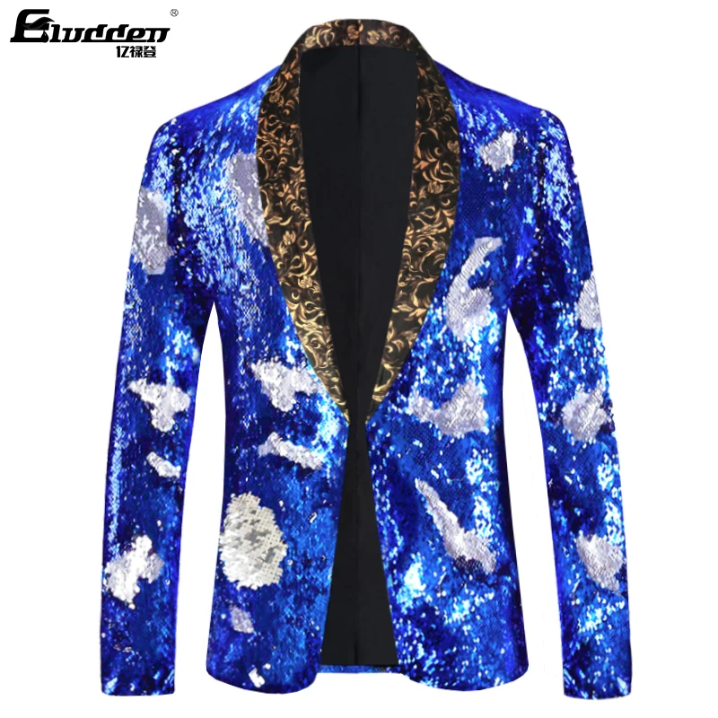 Changing Color Paillette Blazer double side Colorful Sequins Blazer Masculino Men Suit Jacket Stage Singer Costume Shiny Blazers