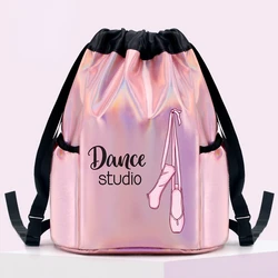 Girls Laser Shiny Ballet Dance Bags Kids Training Shoulder Gym Backpack Child Elastic Band Storage Bag High-capacity Handbag