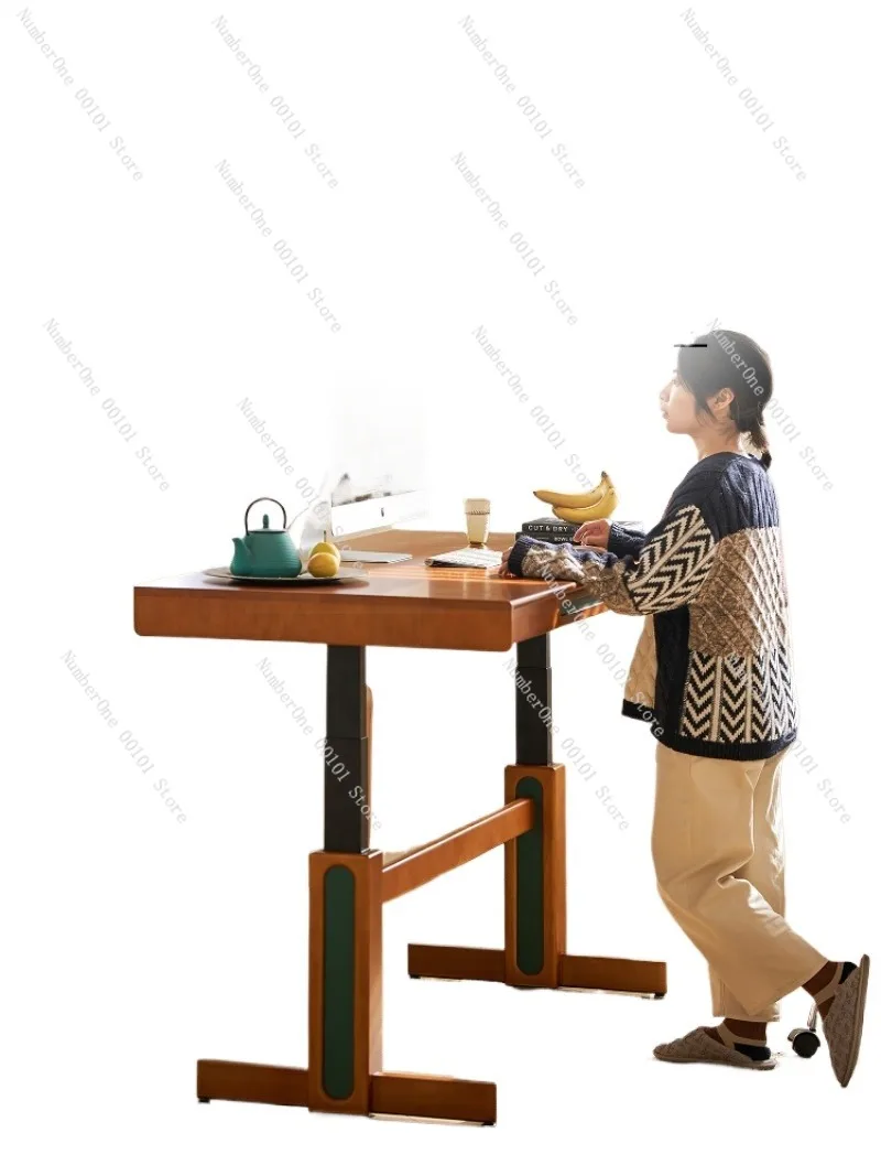 

Электрический регулируемый по высоте стол в стиле ретро, компьютерный стол для учебы из цельного дерева, офисный верстак, регулируемый подъемник, мебель для дома