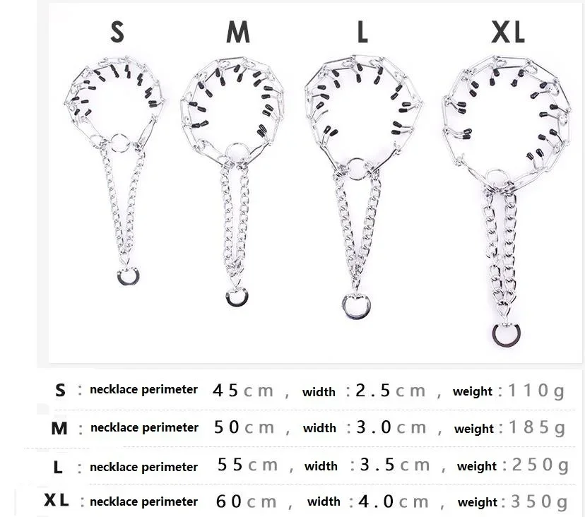 조정 가능한 애완견 금속 훈련 체인 칼라 발, 애완동물 목걸이, 애완견 훈련 체인 도구, 45 cm, 50 cm, 55 cm, 60cm