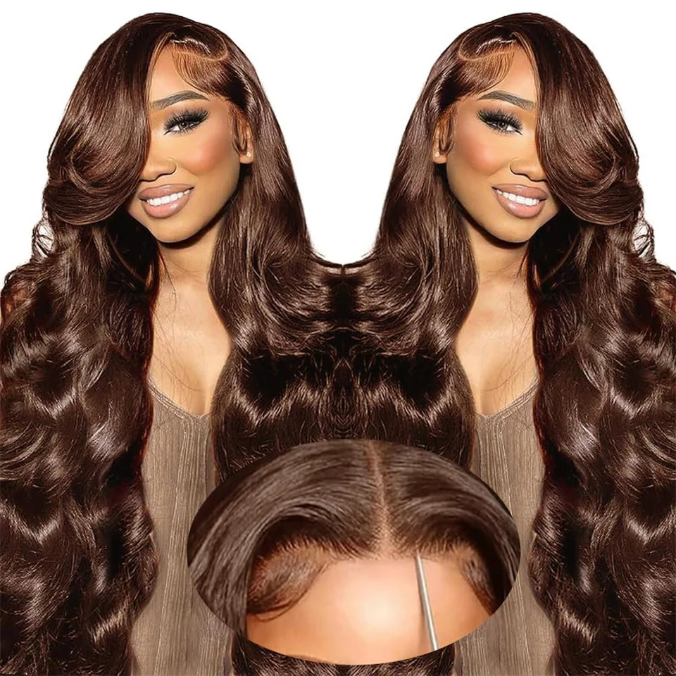 

5x5 Pre Cut Lace Brown Body Wave Human Hair Wig Chocolate Color Preplucked 30inch Body Wave Wear And Go Glueless Wigs Human Hair