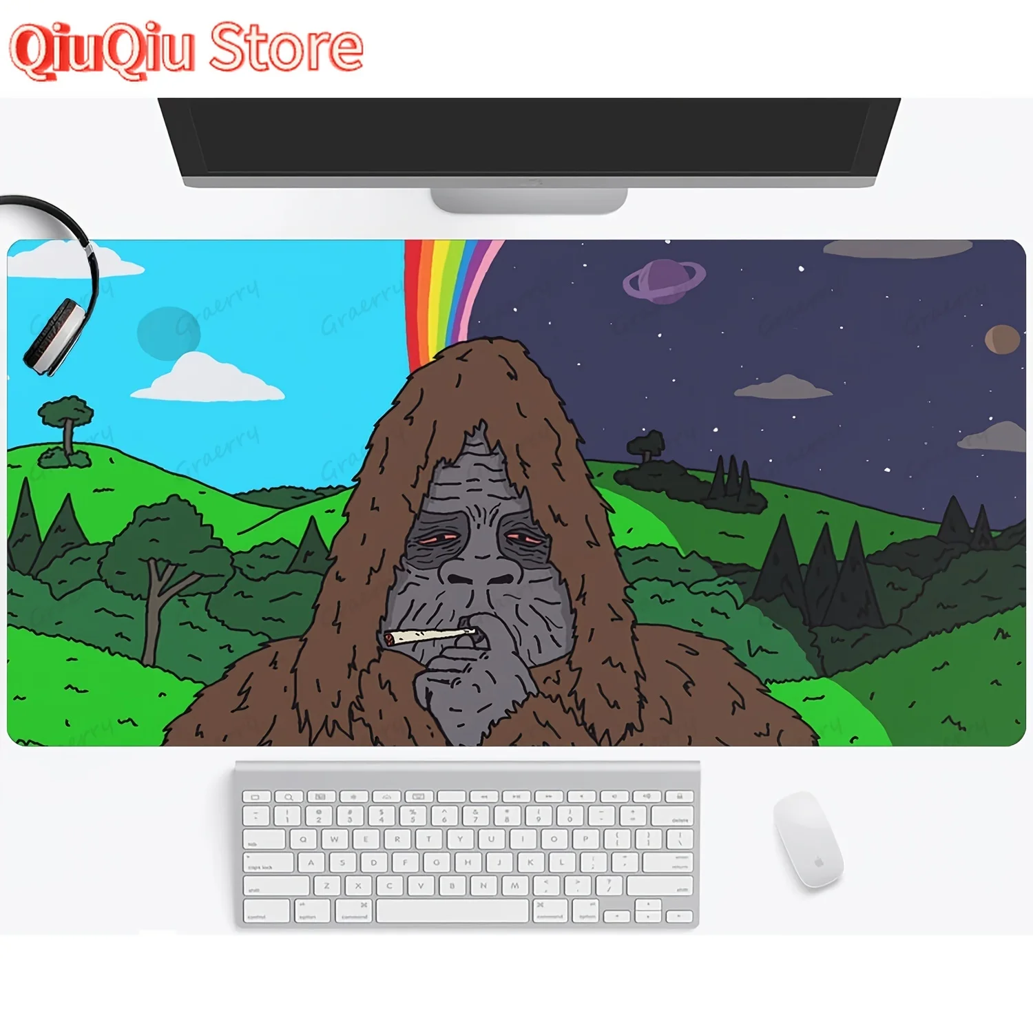 قطعة واحدة من سجادة مكتب كبيرة مضحكة من Sasquatch، قاعدة مطاطية متينة، حواف مخيطة، لوحة ماوس مقاومة للماء غير قابلة للانزلاق للمكتب المنزلي #1