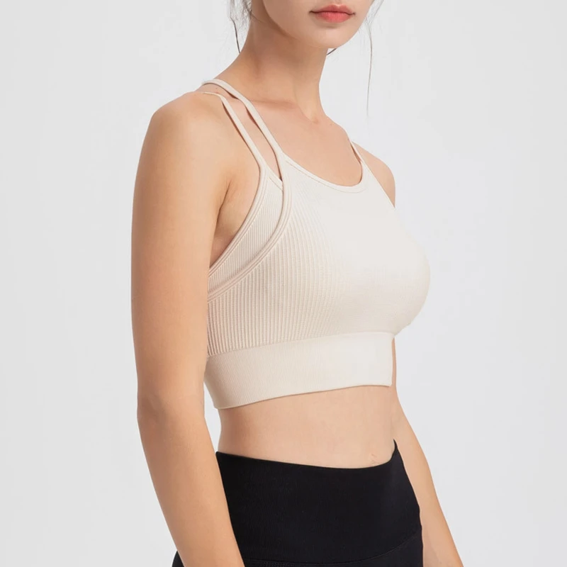 Women Solid Color Sling Vest Girls Camisole Sexy Backless Halter Tank Tops Rib Knit Vests Sport Yoga Slim Bottom Clothes image 5