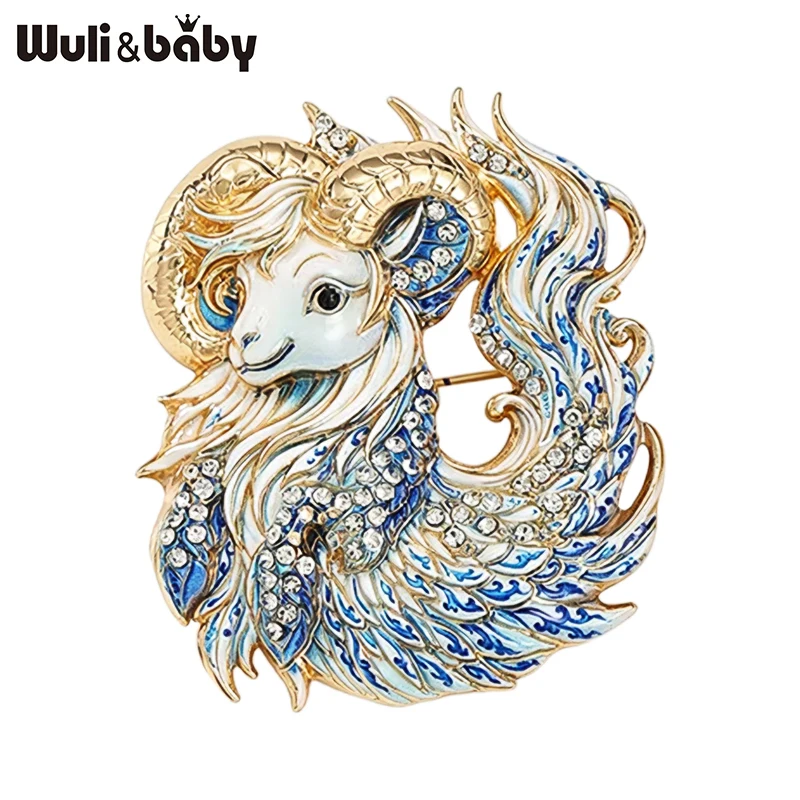 Wuli&baby Ziegenbroschen im blau-weißen Porzellandesign für Damen und Herren, bezaubernde Broschen mit Ziegen- und Schafmotiv, Geschenke – Detail 4