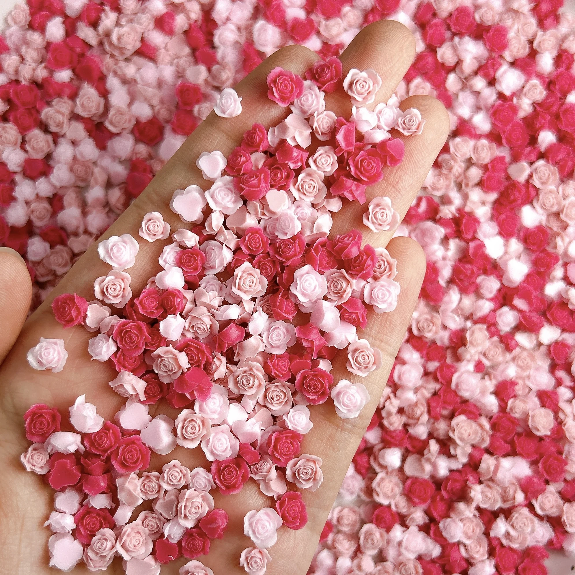 60PCS Macaron Colored Creative Triangle Rose Resin Nail Charms Mini Adorable Blossoms Nail Art Decorations for DIY Earring Nails