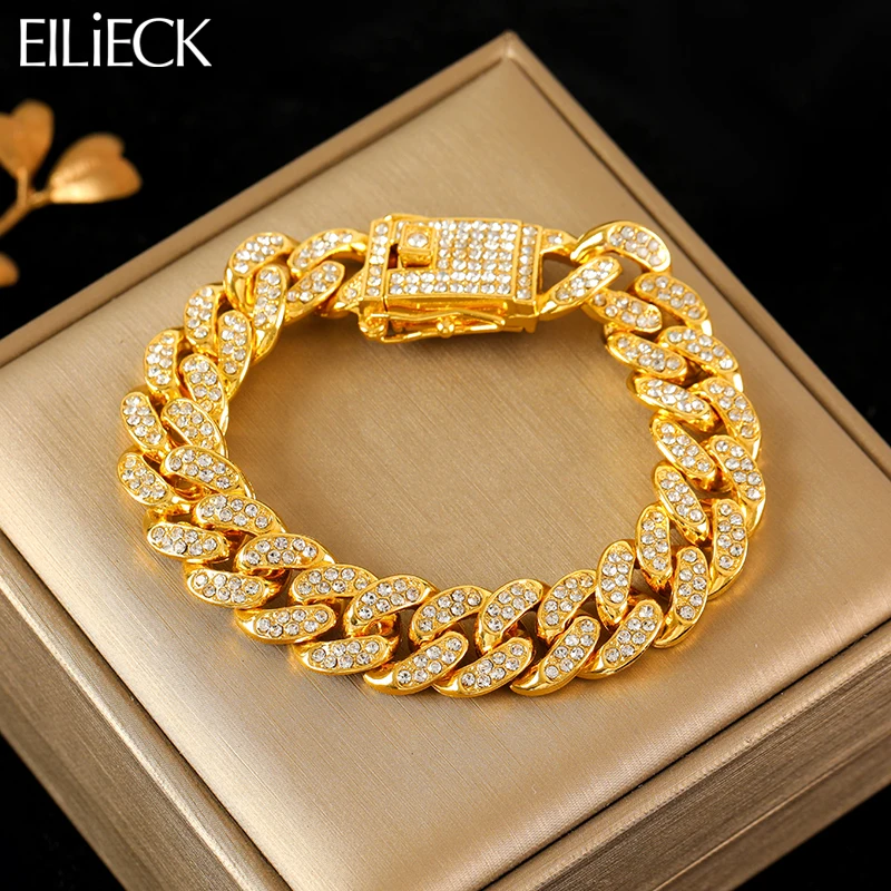 

EILIECK 316L Stainless Steel Gold Color Cuban Chain Bracelet For Women Men Trendy Punk Waterproof Wrist Chain Jewelry Gift Party