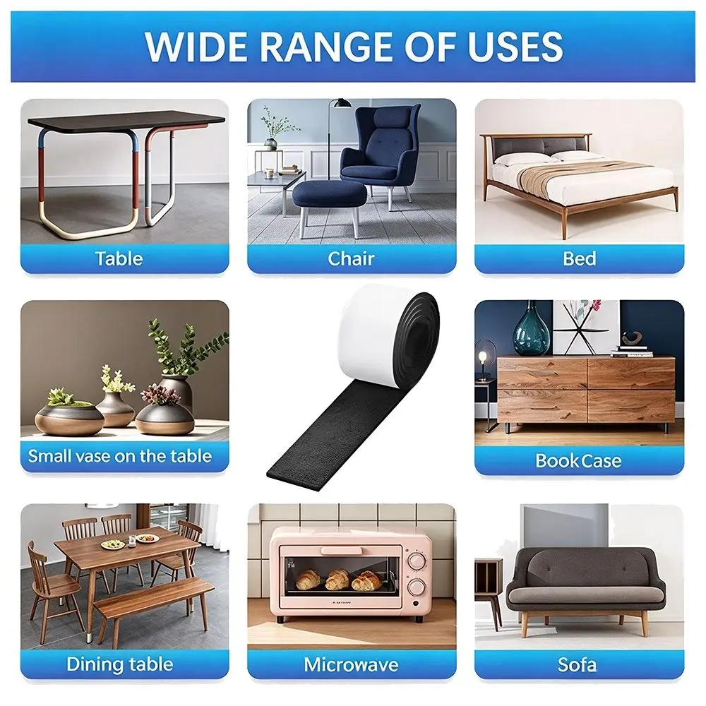 Versatile Adhesive Backing Felt Tape Strips Black 3mm Thickness Furniture Protection Pads Self-Adhesive Felt Pads Sofa Legs