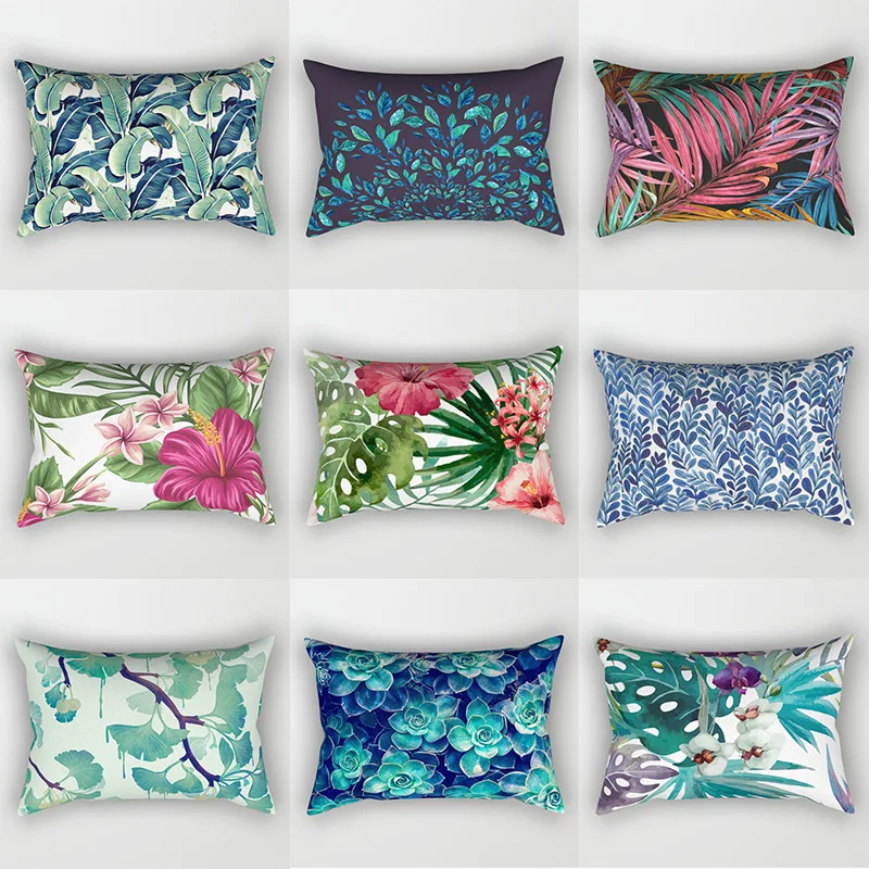 

Tropical Plants Beautiful Flowers Pillow Covers Case High Quality Short Plush Velvet Rectangle Pillow Cases Home Decorartion