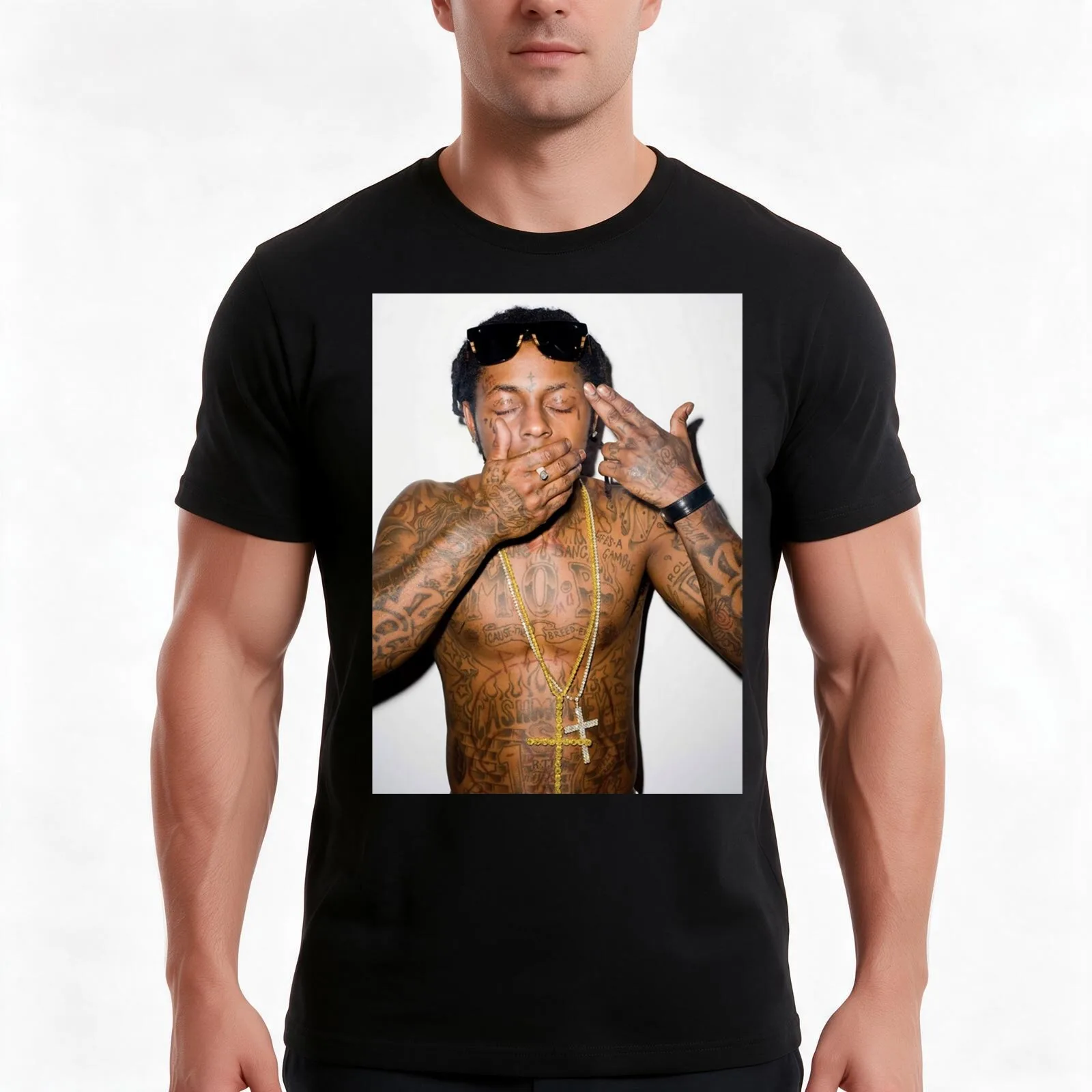 smoke wayne gun T-Shirt, Summer Casual Cotton Tee, Oversized Streetwear Tops, Vintage Graphic Print, Loose Fit Short Sleeve