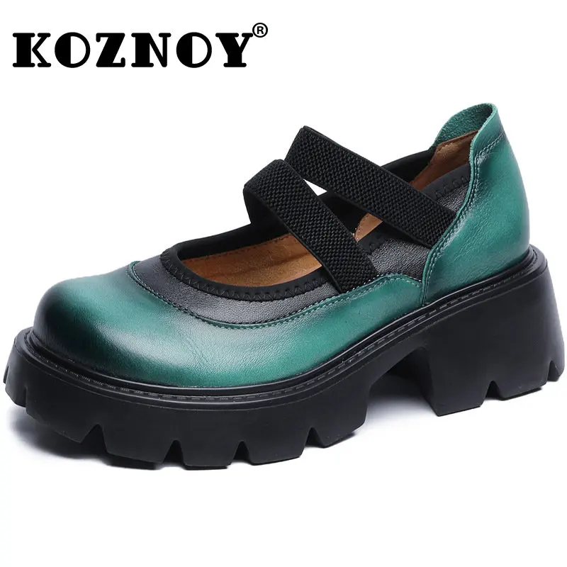 Koznoy zielone buty na platformie 6cm z prawdziwej skóry letnie damskie wygodne Lolita Preppy Girl gumka Mary Jane studentki mody