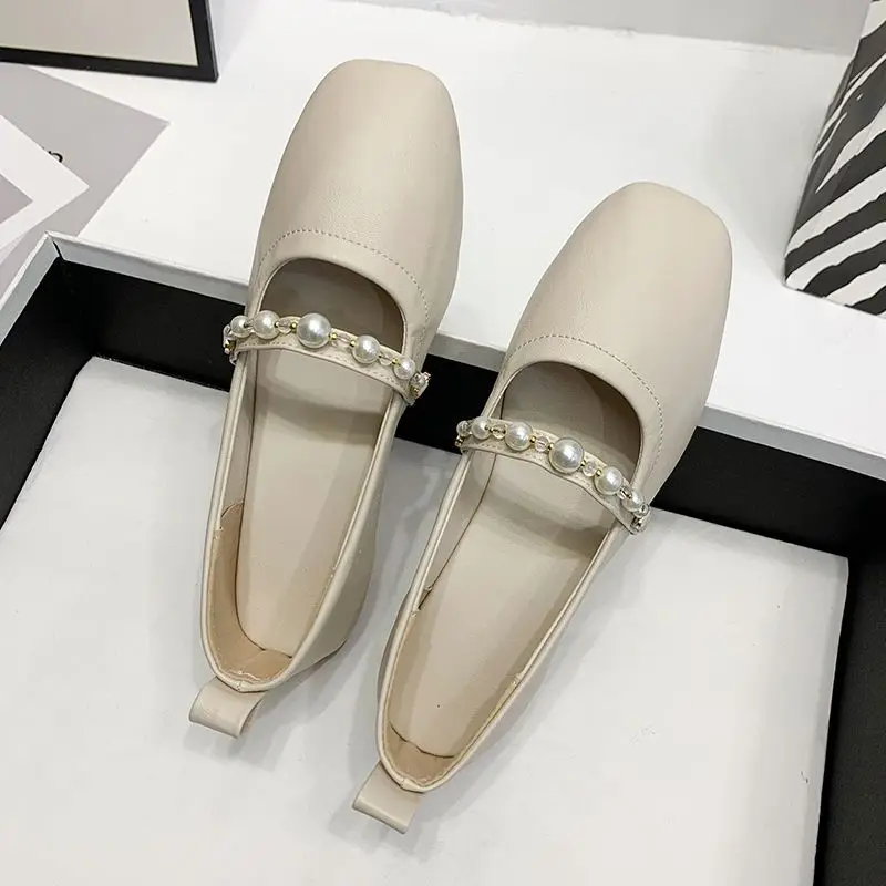 Letnie obuwie damskie Mary Jane Buty dla kobiet 2024 Japoński styl Lolita Mokasyny Square Toe Flat Pearl Gothic Flats Casual