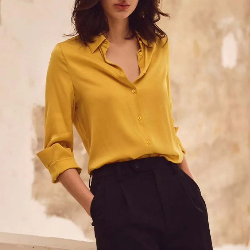 Women Clothing Elegant Fashion All-match Solid Shirt Spring Autumn Casual Loose Long Sleeve Chiffon Blouse Lady Chic Top 40-85Kg