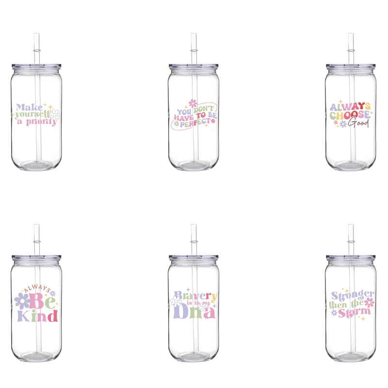 

Colorful Fashion Printed PET Cup With Straw Transparent Lid Can Hold Milk Juice Beer Plastic Cups