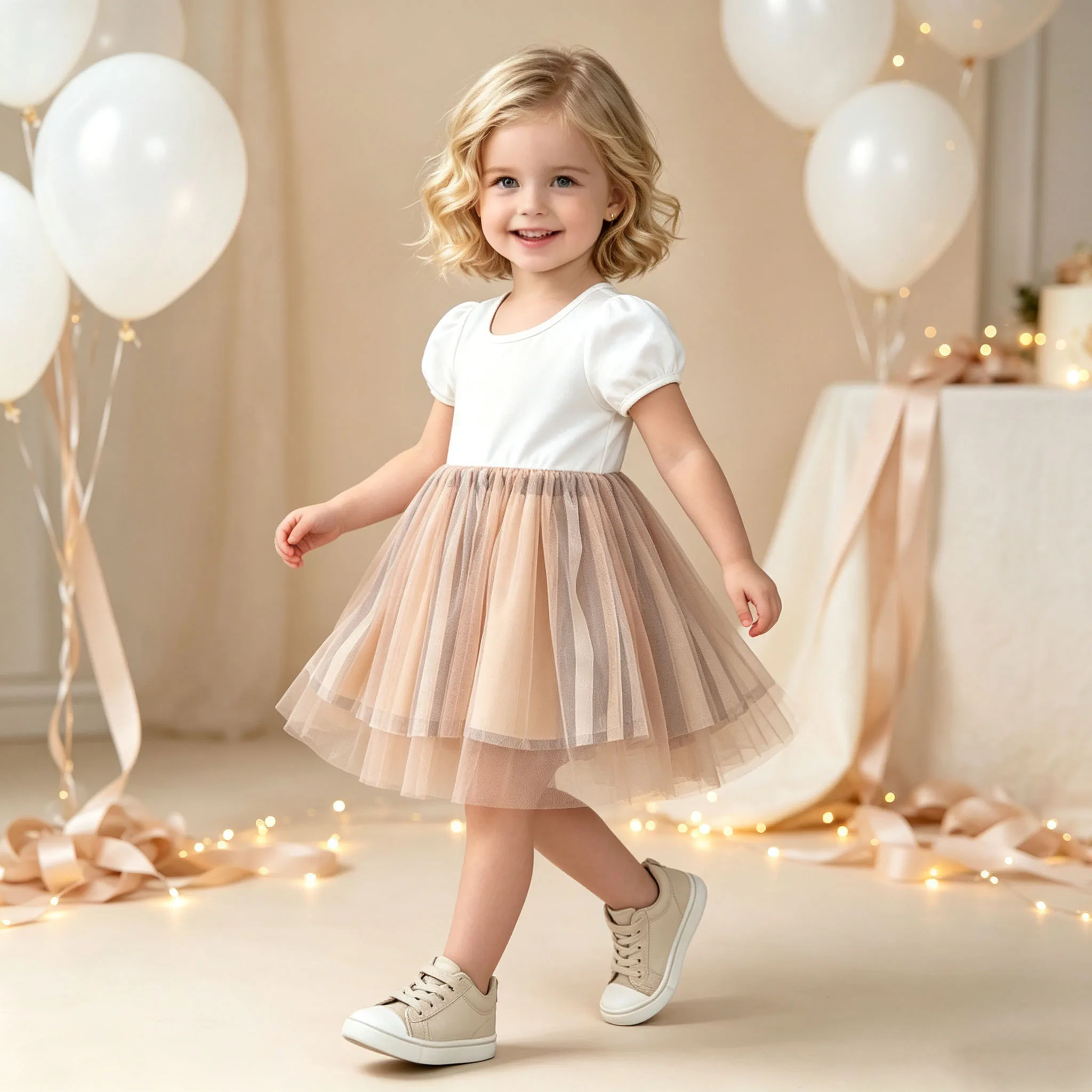 Toddler Baby Girls Cotton Dresses with Tulle Puff Short Sleeve  Kids Party Soft Adroable 1-6yrs Princess Dress Summer Outfits