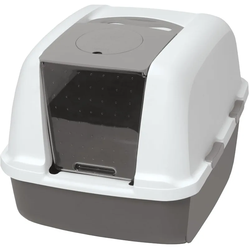 

Jumbo Hooded Cat Litter Pan, Warm Gray/White - Privacy and Easy Access for Cleaning - Ideal for Larger Cat Breeds