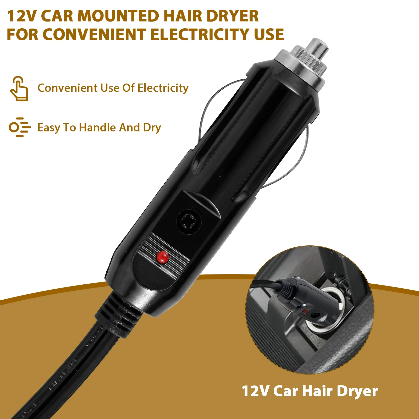 cigarette lighter hair dryer 12V Car Styling Hair Dryer 2 Speed Car Hair Blow Dryer with Foldable Handle  Compact Car Hair Dryer Available Hot and Cold Wind