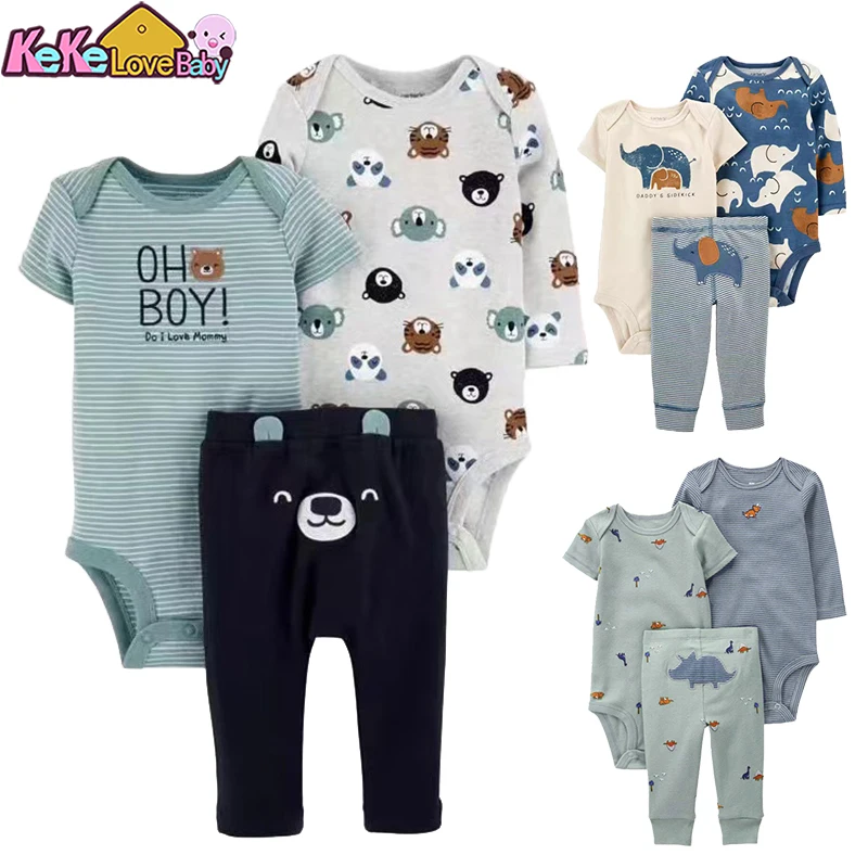 Spring Baby Boy Clothes Sets 100% Cotton Autumn Kids Outfit Bodysuit Top And Bottom 3Pcs Cartoon Animals Children Clothing Suit