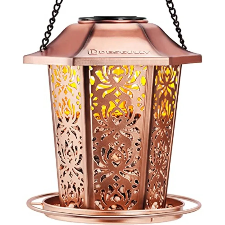 

Solar Bird Feeders for Outdoors Hanging - Premium Grade Metal Bird Feeder, Chew-Proof, Weather and Water Resistant Wild Bird fe