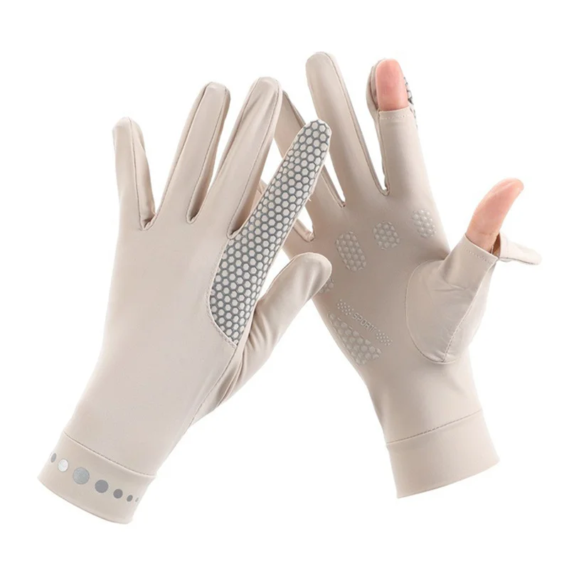 

Spring Summer Mid-length Sports Ice Silk Cool Touch Screen Fingerless Riding Driving UV Protection Sun Protection Gloves Women