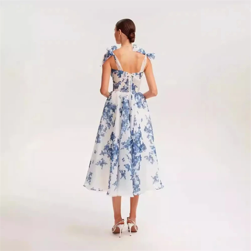 Sukienka damska letnia 2025, oddychająca, z nadrukiem, na ramiączkach, bez pleców, na imprezę, w kształcie litery A, modna, plażowa, w stylu boho, suknie, odzież modowa.