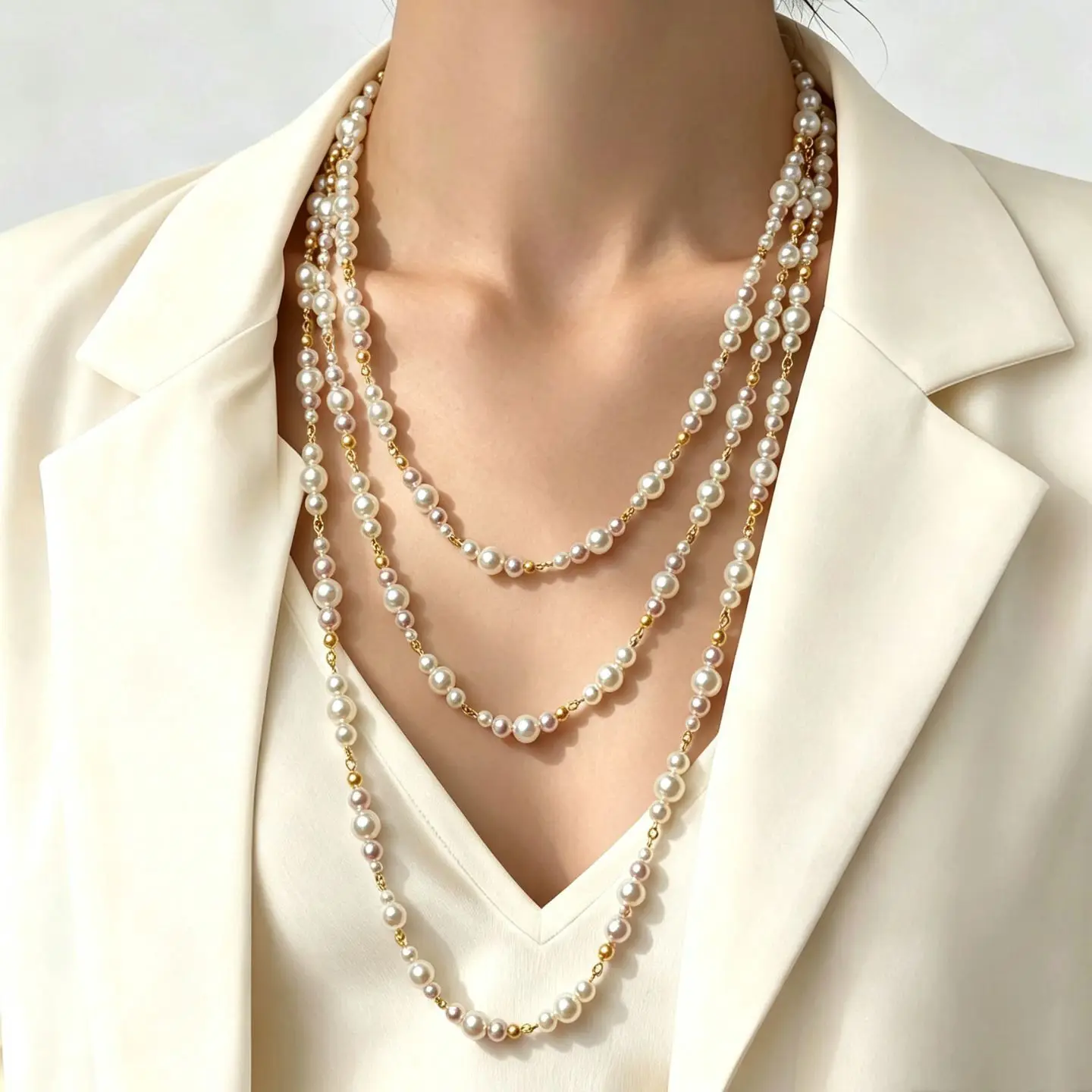 220cm Meiji Hepburn style high-end sweater chain temperament versatile accessories long multi-layer stacked pearl necklace