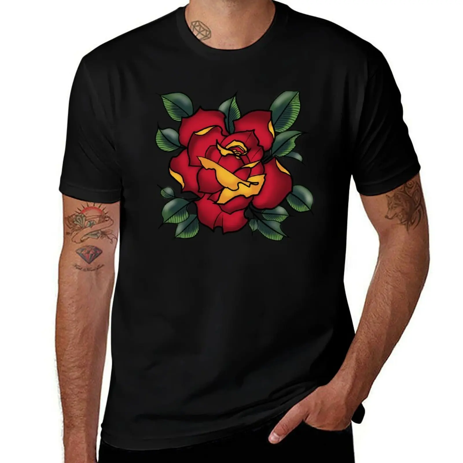 Red Rose T-Shirt Basic Plain Short Sleeve Crew Neck Tee