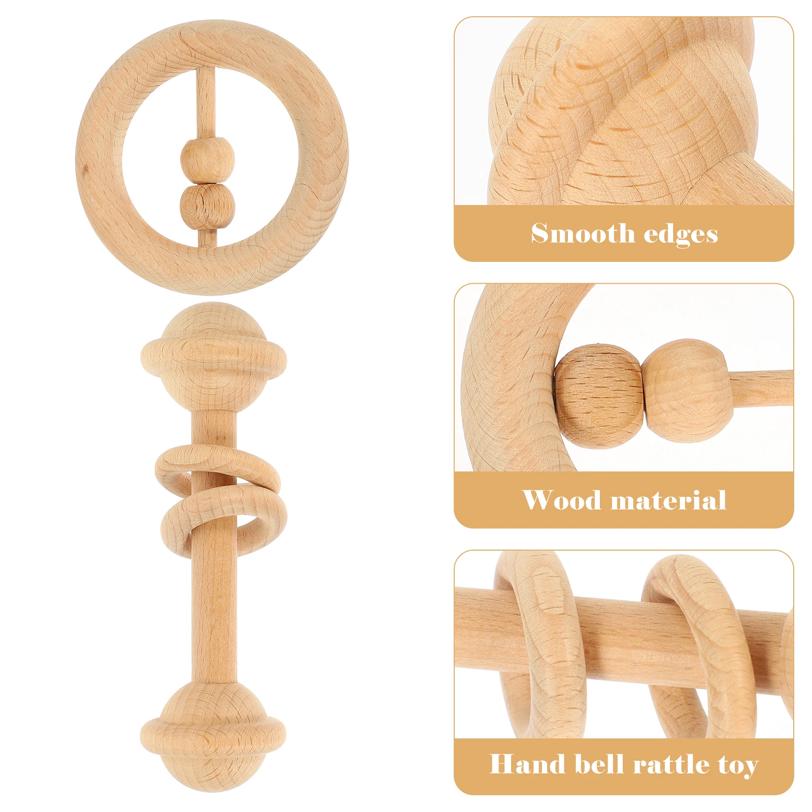 ของเล่นเขย่ามือไม้สำหรับเด็กแรกเกิด 2 ชิ้น ของเล่นกัดสำหรับเด็กทารก พกพาสะดวก เสริมพัฒนาการด้านการรับรู้เสียง ของเล่นเขย่ามือไม้