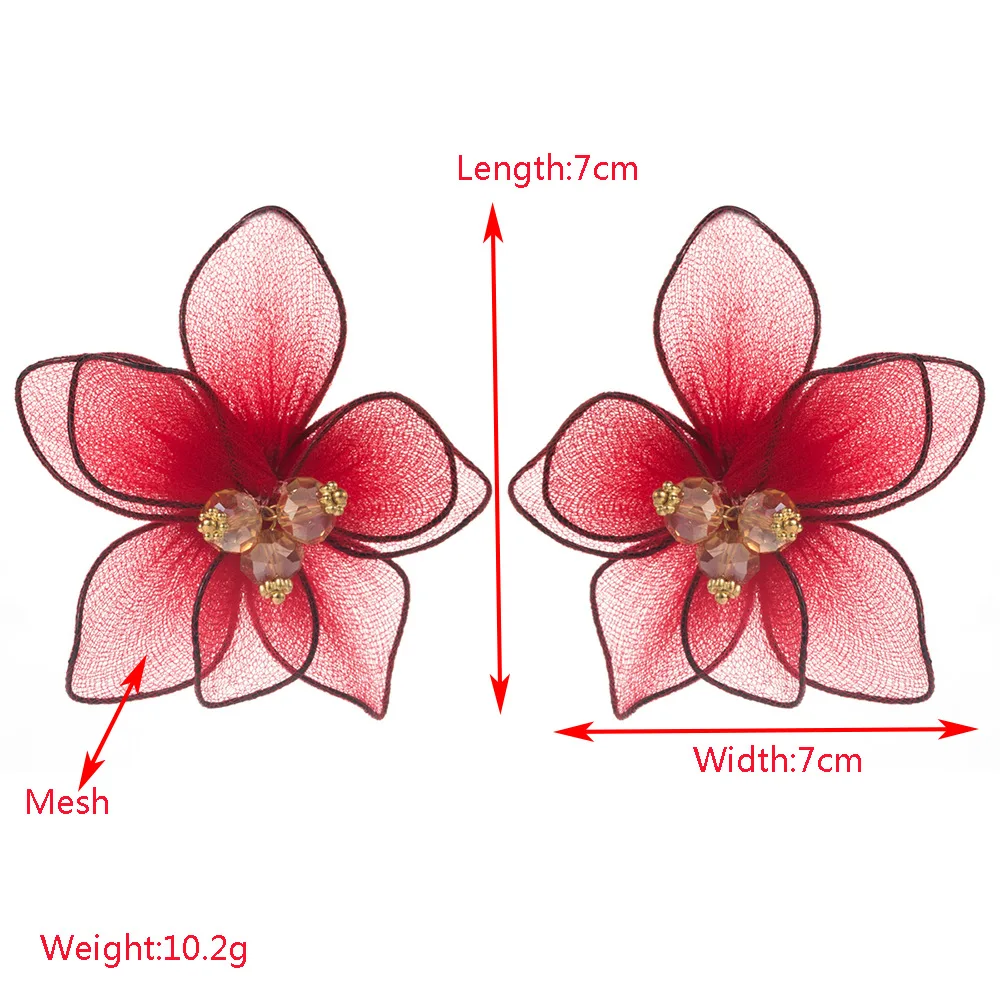 New simulation double-layer textile fabric three-dimensional flower stud earrings elegant temperament holiday style fresh versat