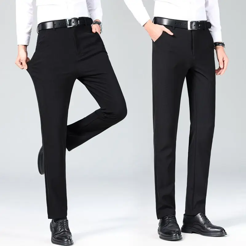 

Мужские повседневные брюки прямого кроя из дышащего эластичного хлопкового смесового материала, не мнущиеся, осенняя модная коллекция