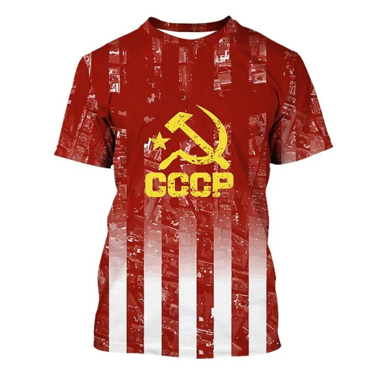 Soviet Republic National Flag T-shirt 3D Print Irregular Striped Mens T Shirts Harajuku Streetwear Round Neck Casual Tees Top