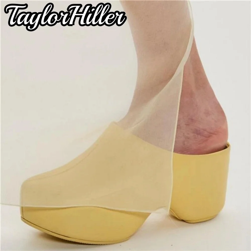 Creamy Yellow Platform Mule Sandals Thick Sole Slip On Pull On High Heels Solid Women Luxury Designer Outer Shoes Summer 2026