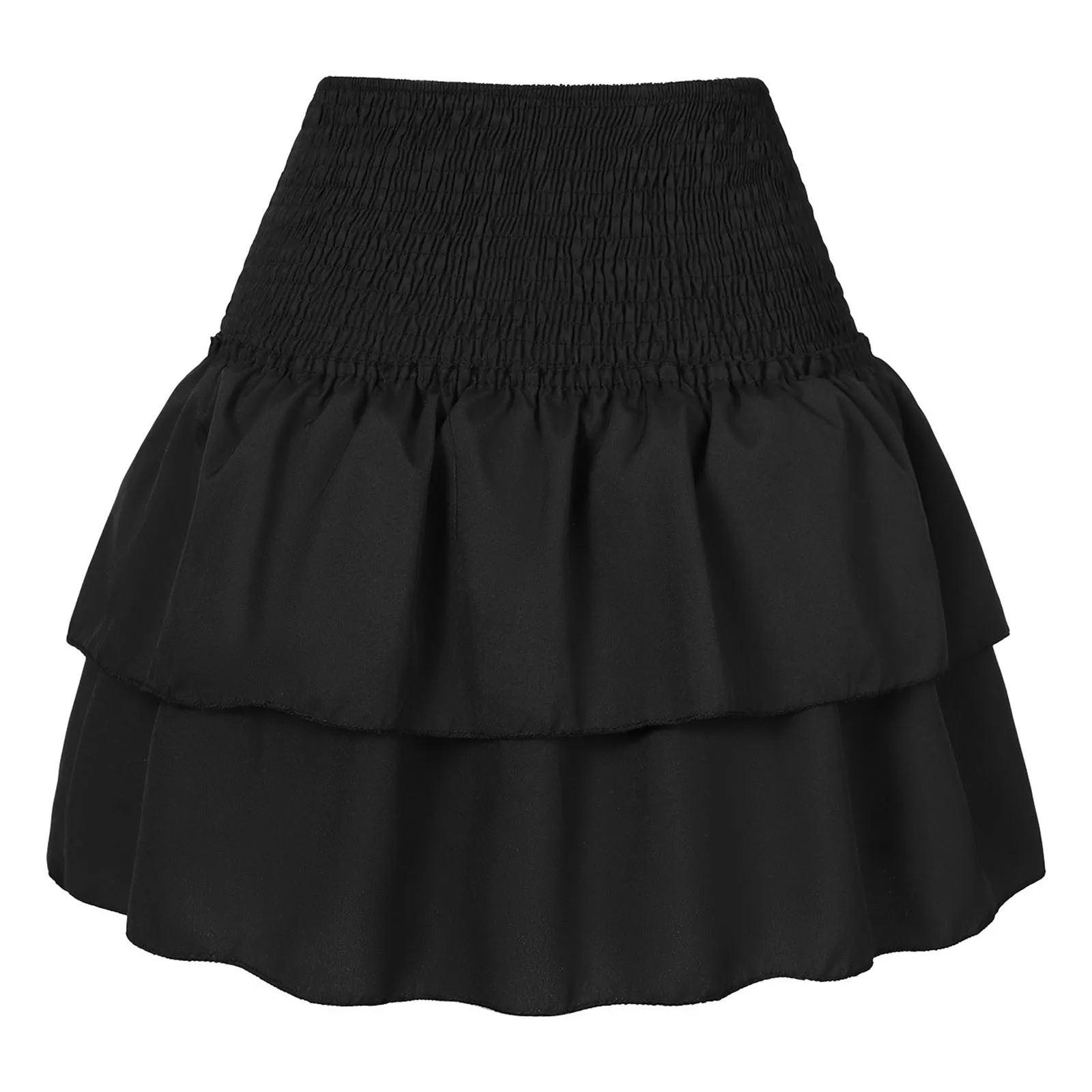 Sexy Double Ruffle Women Mini Skirt Summer Solid Color Elastic High Waist A-Line Swing All Match Skirts Y2K Pleated Skort Boho