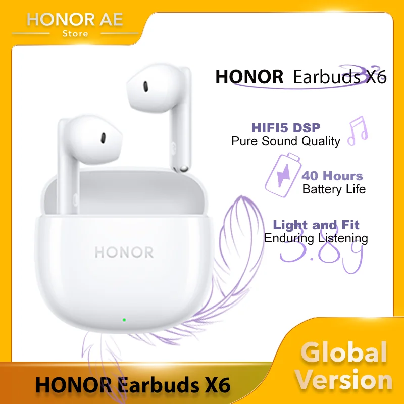 HONOR Earbuds X6 Call Noise Cancelling TWS Earphone Bluetooth 5.3 True Wireless Headphone 40 Hour Battery Life