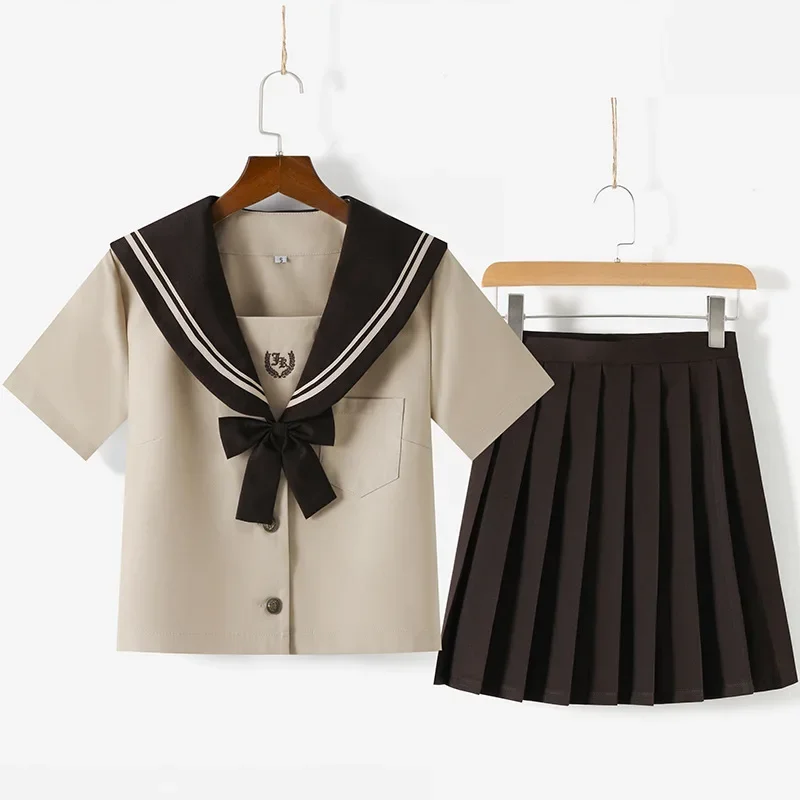 Japanese Jk Uniform Student Girl School Outfit Milk Tea Navy Feng Sailor Suit College Style Long-sleeved Jk Pleated Skirt Set