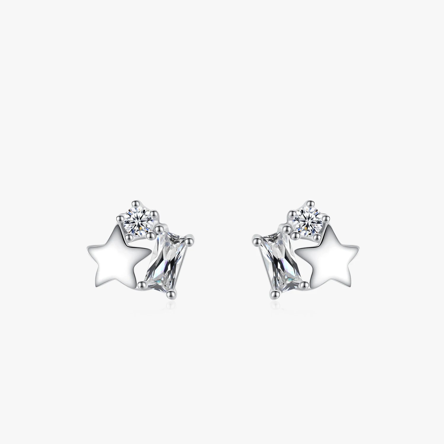 

100% 925 Sterling Silver Mini Love Hearts Stars Clear Zircon Stud Earrings for Women Minimalist Fine Jewelry