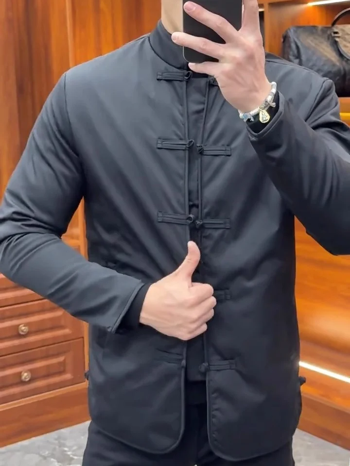 

New Men's Autumn Winter Casual Tang Suit Jaet with Button Cuffs National Trend High Faion Sensation Sli Cool