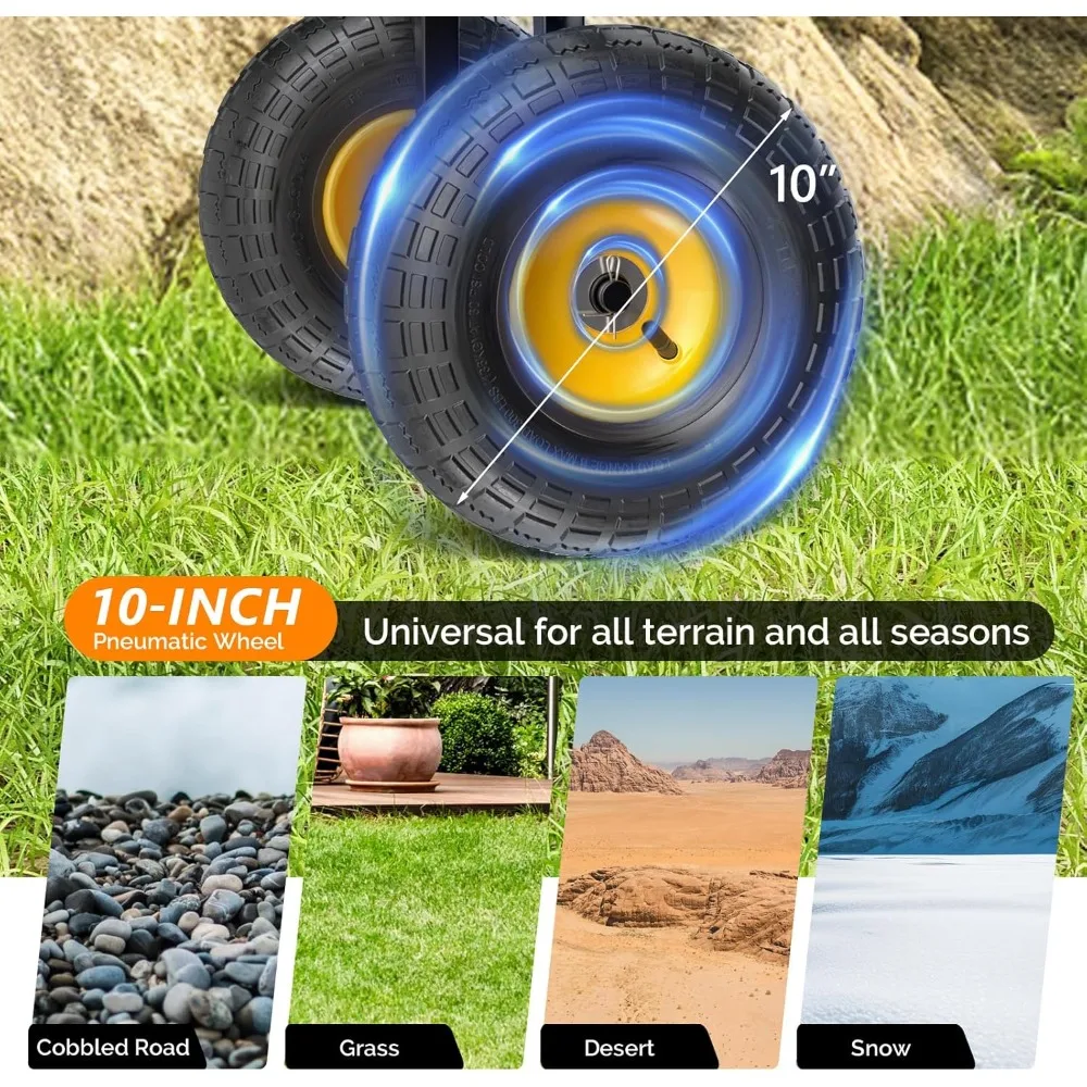 Carrinho de jardim de malha de aço com capacidade de 880 lbs para serviço pesado com carrinho de mão removível e lados removíveis