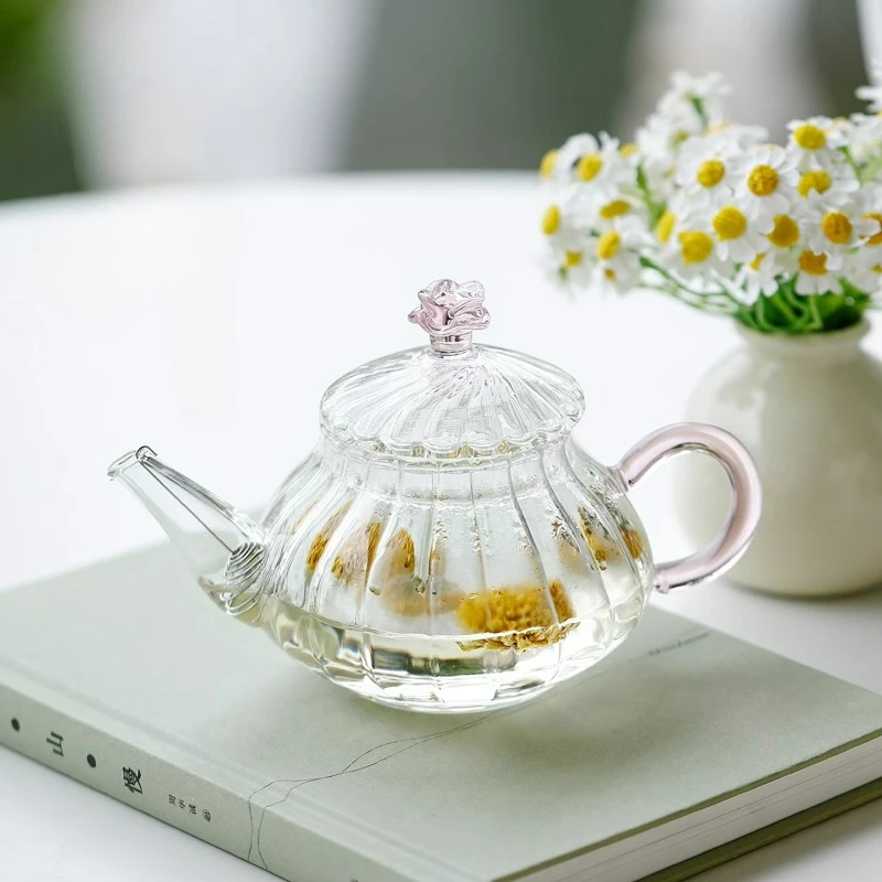 

Тепловой стеклянный цветочный чайник, ручной выдувной чайник с заварником, чайник большой емкости для заваривания розы, травяной листовой чай