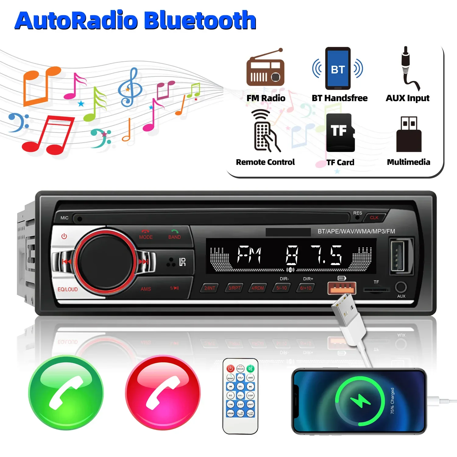 (Factory Direct Sales) Car Mp3 Player Stereo 60W*4 12V Car USB/TF/FM/AUX/Bluetooth Audio Radio