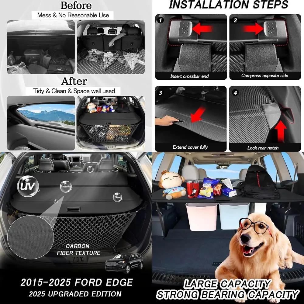 

Чехол багажника для Ford Edge 2015-2022 2023 2024 2025 SE SEL ST Sport, титановые аксессуары, выдвижная крышка багажника, черный задний багажник