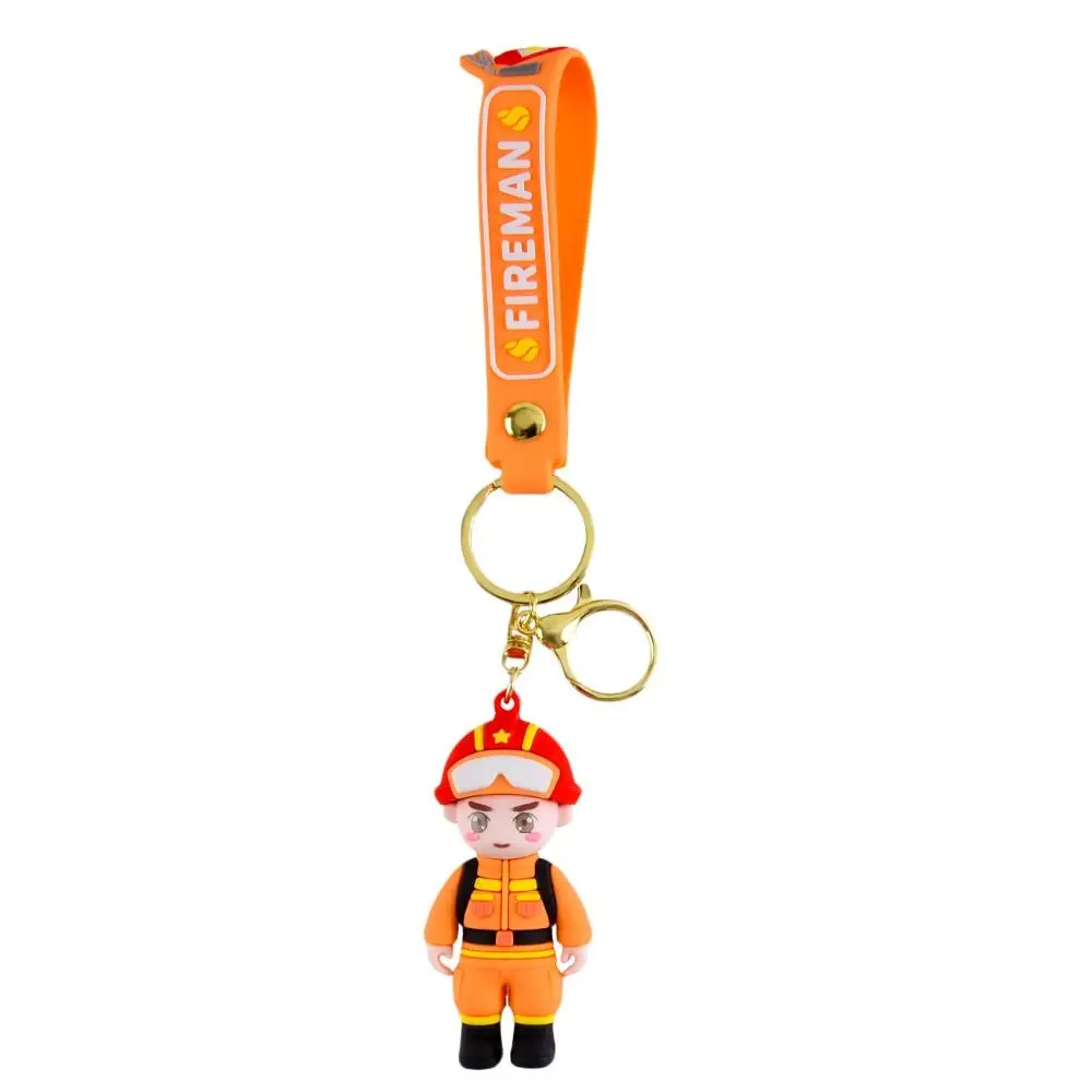 Durable Cute Fireman Keychain Delicate Fashion Police Doll Pendant Key Ring Cartoon Three-dimensional Car Key Chain Student